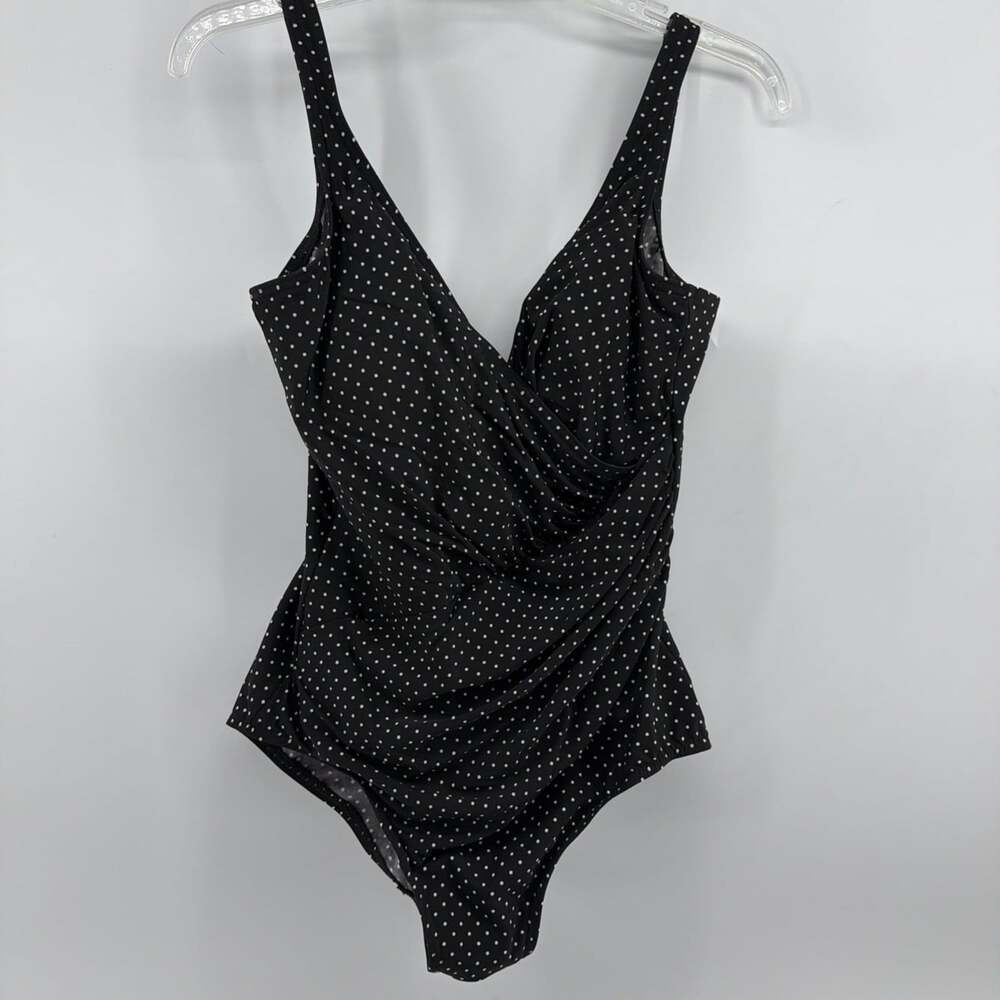 Miraclesuit Sanibel Polka Dot Swimsuit 10 Womens Padded Slimming Ruched Front
